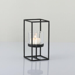 Kerzenhalter für Teelichter inkl. Glas, matt schwarz 20cm