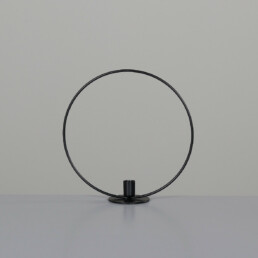 Deko-Kerzenhalter mit schwarzem runden Metallrahmen für Spitzkerzen, Durchmesser: 25,5 cm